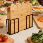 Cutting Boards with Holder Sets for Kitchen Wood Chopping Block for Meat Fish Vegetables Food Chopping Wood Boards Set