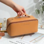 Travel Makeup Bag, Large Capacity Cosmetic Organizer Bags for Women, Waterproof PU Leather Toiletry Bags Wide Open Flat Makeup - Image 5