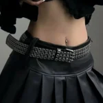 Women Belt  Fashion Square Beads, Willow Nails, Three Exhaust Eyes, Punk Street Cool, Personalized Men's and Women's Belts
