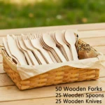 A Set of Premium Wooden Cutlery – 100/200 Pieces of Disposable Cutlery (50/100 Forks, 25/50 Knives, 25/50 Spoons), Suitable for Events and Catering Services, Includes 5.5inch / 6.3inch Utensils, with a Wooden Table Cutlery Set of 14cm / 16cm Pieces Suitable for Daily Use, Outdoor Activities, and P - Image 6