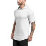 New Gym Fitness Bodybuilding Sport Hoodie Mens Slim Fit Solid Color Hooded T-Shirt Cotton Breathable Short Sleeve Muscle Shirt - Image 4