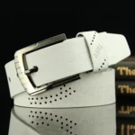 Men's Leather Belt Letter Print Luxury Classic Buckle Business Cowboy Vintage Waistband Alloy Belts - Image 9
