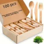 A Set of Premium Wooden Cutlery – 100/200 Pieces of Disposable Cutlery (50/100 Forks, 25/50 Knives, 25/50 Spoons), Suitable for Events and Catering Services, Includes 5.5inch / 6.3inch Utensils, with a Wooden Table Cutlery Set of 14cm / 16cm Pieces Suitable for Daily Use, Outdoor Activities, and P - Image 8