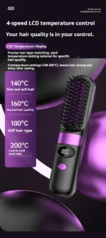 3-in-1 Hair Straightener Brush, Compact & Portable for Home and Travel, 4-Speed Fast Heating Styling Helper - Image 15