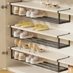 Adjustable Shoe Rack - Space Saving Shoe Organizer for Home Multi Layer Shoe Shelf with Hanging Baskets Compact Design