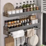 Wall-Mounted Kitchen Spice Storage Rack Condiment Rack Multifunctional Household Utensil Rack Kitchen Hanging Organizers - Image 2