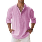 New Cotton Linen Shirts for Men Casual Shirts Lightweight Long Sleeve Henley Beach Shirts Hawaiian T Shirts for Men - Image 21