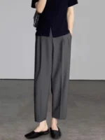 Office Elegant Black Gray Ankle Length Suits Pants for Women High Waist Harem Pants Fashion Trousers with Pockets - Image 10