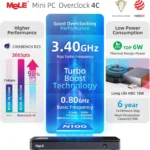 MeLE Reddot Winner Mini PC N100 i3-N300 16GB 32GB 512GB Mini Desktop Computer,USB-C on Office Education Home Overclock4C - Image 3