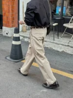 trousers for men with concealed buttons, loose straight trouser casual and versatile commuting suit trousers, trendy - Image 10