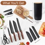 6PCS Kitchen Knife Set with Block Cover, Ultra Sharp High Carbon Stainless Steel Blade, Non Stick & Ergonomic Handle - Image 3