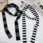 2024 Women Harajuku Cotton Scarves Y2k Black Grey Stripe Long Scarves 180cm Thin Long Decorative Neckerchief Fashion Streetwear - Image 35