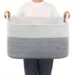 Laundry Basket, Woven Storage Baskets for Organizing, Cube Cotton Rope Baskets for Shelves, Magazine & Newspaper Baskets - Image 7