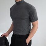 Men T-shirts Summer Fitness Short Sleeve Tees High Collar Basic T-shirt Base T Shirt for Men's Tops camisa masculina 짝퉁명품 남성의류 - Image 20