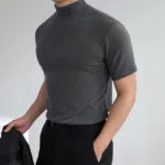 Men T-shirts Summer Fitness Short Sleeve Tees High Collar Basic T-shirt Base T Shirt for Men's Tops camisa masculina 짝퉁명품 남성의류 - Image 3