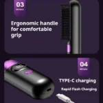 3-in-1 Hair Straightener Brush, Compact & Portable for Home and Travel, 4-Speed Fast Heating Styling Helper - Image 6