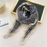 Triangle Rhombus Cotton Scarves Women Girls Headscarf Lace Edge Neckerchief Square Plaid Bandana Headband Scarf Neck Accessories - Image 8