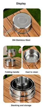 Stainless Steel 8Pcs Cookware Set for Camping Camping Pot and Pan Set with Cups Outdoor 2-3 Person Tableware for Hiking Picnic - Image 15
