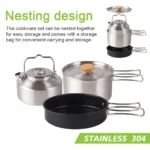 Camping Cookware Set Outdoor Picnic Cookware Kit Stainless Steel Pot Frying Pan Kettle Set Travel Cooking Accessory - Image 4