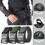 Tactical Belt Quick Release Nylon Braided Belt for Men Outdoor Hiking Work Duty with Black Buckle