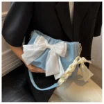 Lovely Bow Handbags for Girls Ladies Fashion Pleated Shoulder Bags for Women Simple Design Female Underarm Bag Casual Tote Purse - Image 23