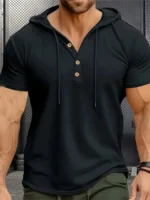 Men T Shirts  Summer Slim Fitness Hooded Short-Sleeved Bodybuilding Quick Dry Tshirt Male Gym Clothes Breathable Sports Tops - Image 29