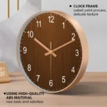 Modern Round Wall Clock Wooden Grain Non-Ticking Wall Clock for Living Room Bedroom Kitchen Office Home Decor Minimalist Style - Image 12