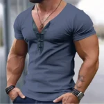 Summer Men Slim T-Shirts Short Sleeve V Neck T Shirt Man Casual Gym Tops Running Tees Football Basketball Shirts Male Clothes - Image 11