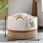 Large Blanket Basket,Woven Baskets for storage Baby Laundry Hamper, Cotton Rope Blanket Basket for Living Room, Laundry - Image 6