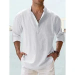 New Cotton Linen Shirts for Men Casual Shirts Lightweight Long Sleeve Henley Beach Shirts Hawaiian T Shirts for Men Streetwear - Image 14