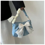 Lovely Bow Handbags for Girls Ladies Fashion Pleated Shoulder Bags for Women Simple Design Female Underarm Bag Casual Tote Purse - Image 22