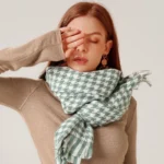 New Autumn Winter Warm Luxury Houndstooth Scarves Women Thermal Shawls Tassel Scarves Warm Knitted Scarves For Women - Image 2