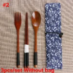 Spoon Fork Chopsticks Portable Tableware Wooden Cutlery Sets Travel Dinnerware Suit Environmental with Cloth Pack Gift - Image 10