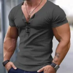 Summer Men Slim T-Shirts Short Sleeve V Neck T Shirt Man Casual Gym Tops Running Tees Football Basketball Shirts Male Clothes - Image 5