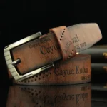 Men's Leather Belt Letter Print Luxury Classic Buckle Business Cowboy Vintage Waistband Alloy Belts - Image 2
