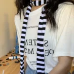Y2k Black Grey Stripe Long Scarves Women Harajuku Cotton Scarves Black And White Striped Scarf  Thin Long Decorative Neckerchief - Image 10