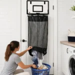 Laundry Basket with Basketball Hoop And Zipper Bottom Breathable Mesh Storage Bag Hanging Organizer for Dirty Clothes