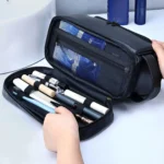 Large Hanging Toiletry Cosmetic Travel Bags for Men Women Leather Travel Bags with Hanging Hook Toiletries Bathroom Shaving Bags - Image 4