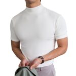 Men T-shirts Summer Fitness Short Sleeve Tees High Collar Basic T-shirt Base T Shirt for Men's Tops camisa masculina 짝퉁명품 남성의류 - Image 13
