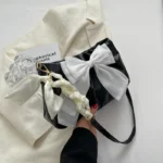 Lovely Bow Handbags for Girls Ladies Fashion Pleated Shoulder Bags for Women Simple Design Female Underarm Bag Casual Tote Purse - Image 9