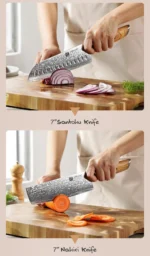 XINZUO 1-8pcs Kitchen Knife Set 73 Layers Custom Damascus Steel 15°±1 Per Side Steel Blade with Olive Wood Handle - Image 29