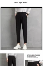 Men's Beige Slim-Fit Cropped Pants Pleated Detail Formal Casual Trousers - Image 8
