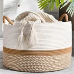Large Blanket Basket,Woven Baskets for storage Baby Laundry Hamper, Cotton Rope Blanket Basket for Living Room, Laundry