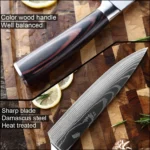 4 PCS Kitchen Knives Set Chef Knife Sets 4Cr13 Stainless Steel Damascus Pattern Pakkawood Handle Paring Utility Santoku knifes - Image 2