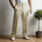 Men Waffle Dress Pants Casual Business Suit Trousers Wide Leg Trousers with Belt Loop for Office Dating Vacation Daily Wear - Image 3