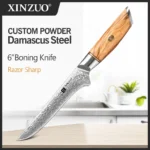 XINZUO 1-8pcs Kitchen Knife Set 73 Layers Custom Damascus Steel 15°±1 Per Side Steel Blade with Olive Wood Handle - Image 12