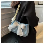 Lovely Bow Handbags for Girls Ladies Fashion Pleated Shoulder Bags for Women Simple Design Female Underarm Bag Casual Tote Purse - Image 15