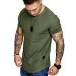 Men's Sports T-shirt Slim Fit O-neck Short Sleeve Muscle Fitness Casual Hip Hop Top Summer Fashion Basic Solid Crew T-shirt - Image 3