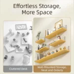 Wooden Material Wall Shelf Wall Mounted Hanging Organizers Storage Shelf No-Punch Design Bookshelf Living Room - Image 22