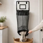 Laundry Basket with Basketball Hoop And Zipper Bottom Breathable Mesh Storage Bag Hanging Organizer for Dirty Clothes - Image 3